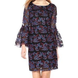 Nicole Miller Long Bell Sleeve Embroidered Dress